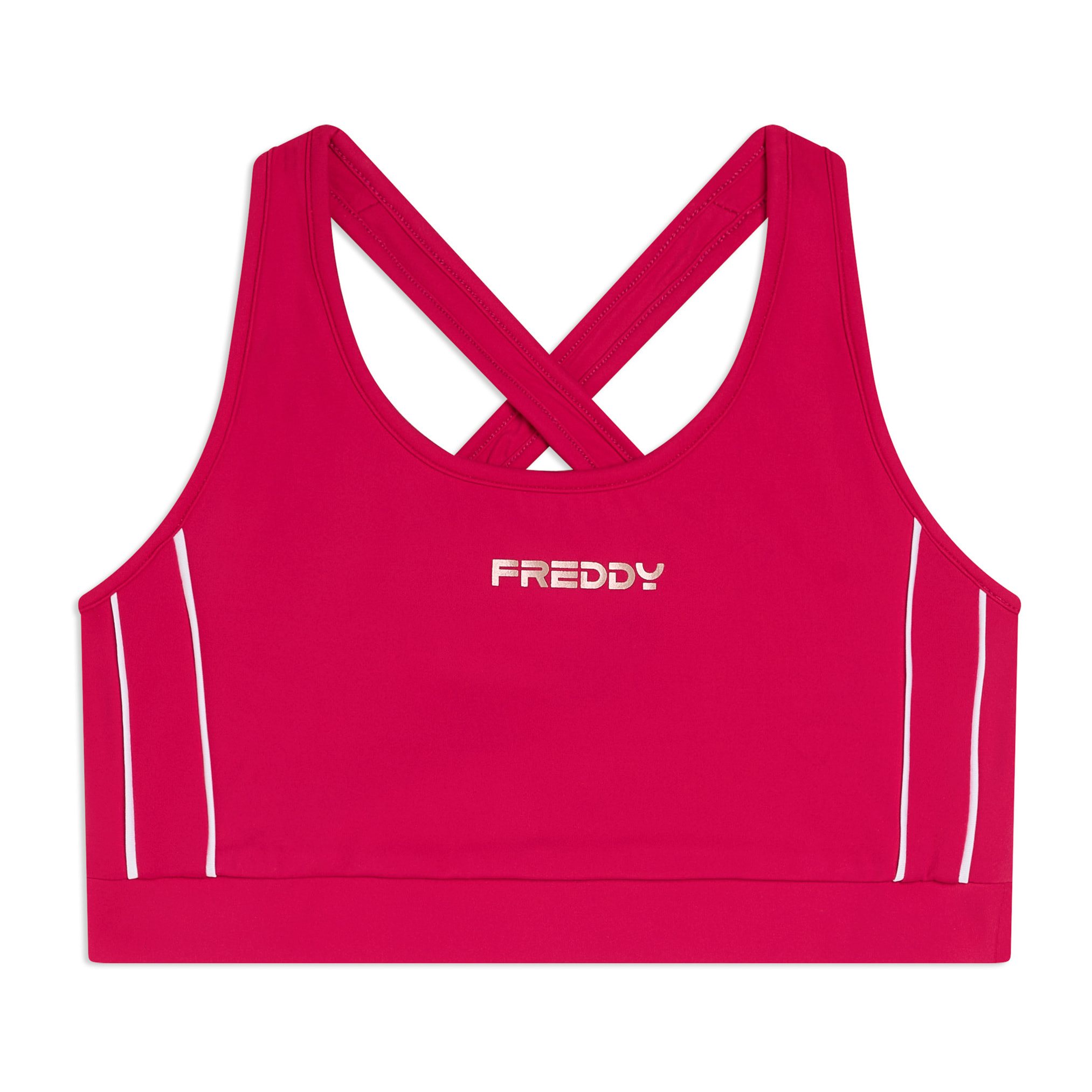 Top medio supporto in jersey tecnico con spalline incrociate