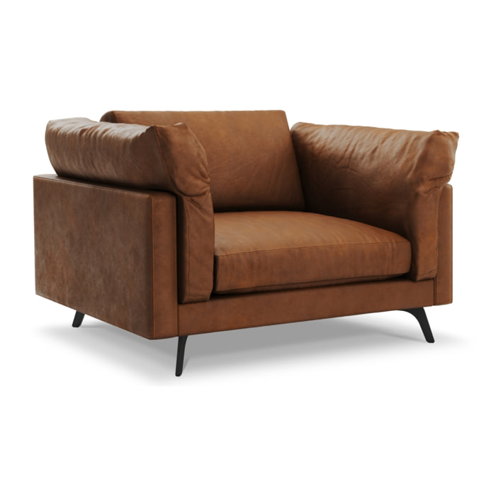 Fauteuil xl "Camille" en cuir véritable marron