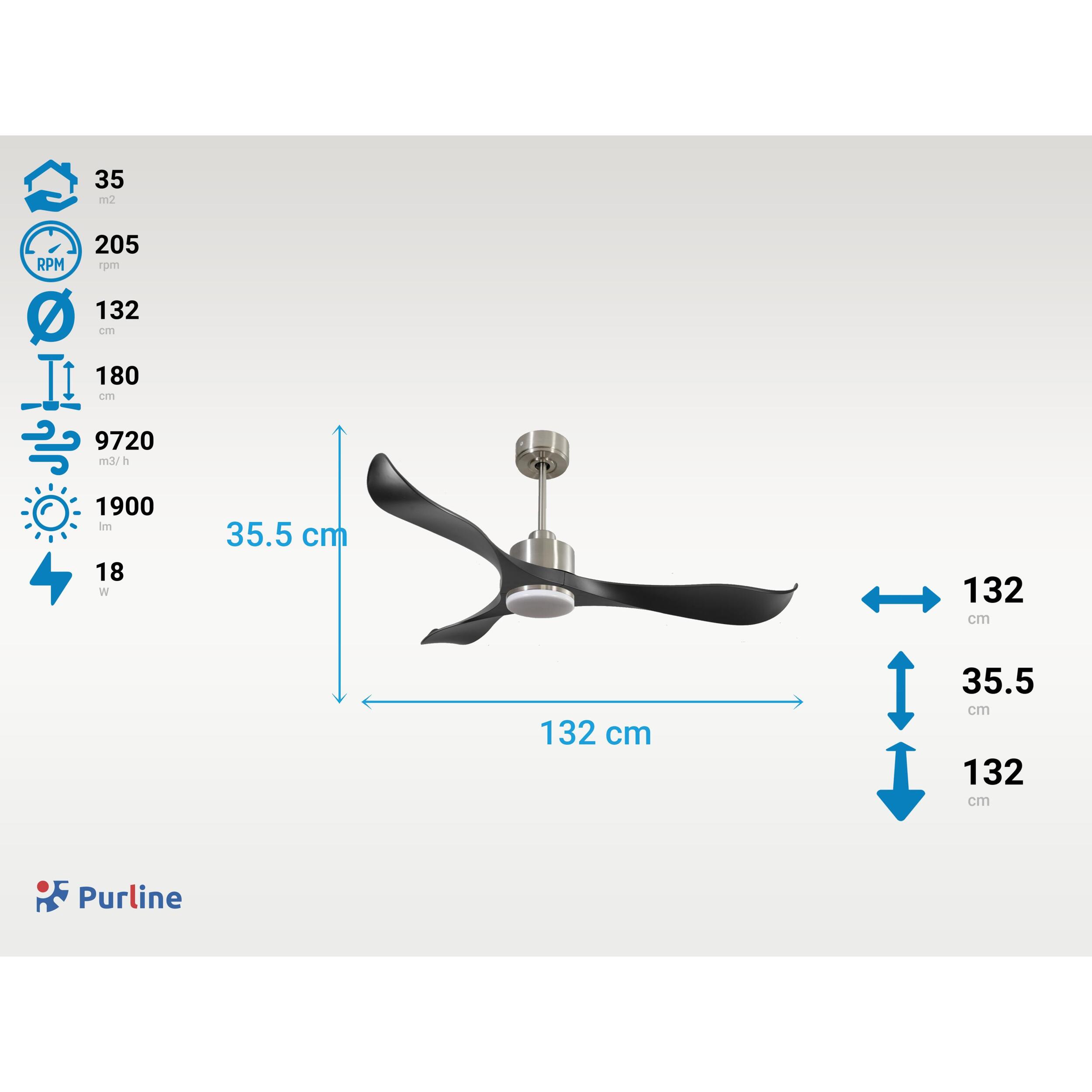 Ventilateur de plafond Réversible  Thermostat Dimmable Wifi Moteur à courant continu Toits en pente Télécommande Lumière à trois tons Adaptateur 2/3 Lames