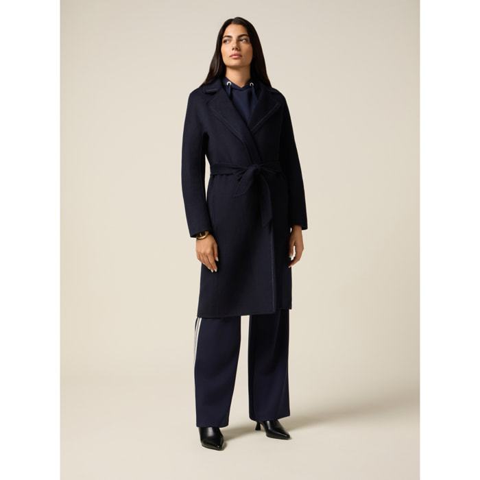 Oltre - Cappotto lungo misto lana con cintura - Blu