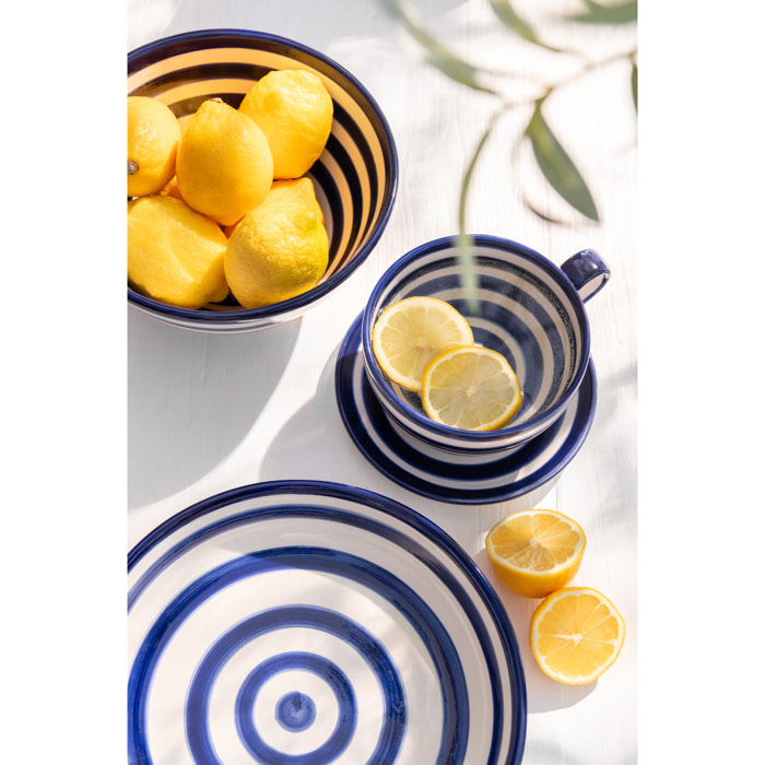 J-Line plat Granada Stripes Low - céramique - blanc/bleu - large - Ø 25 cm