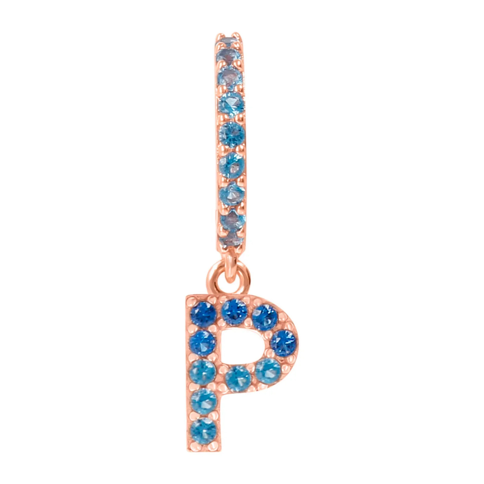 Orecchino Pendente con Lettera P in Pavé di Cubic Zirconia Rosa
