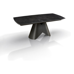 Table à manger extensible Tomasucci KAJA LARGE BLACK MARBLE - GREY, céramique effet marbre noir mat et métal gris mat, 200 à 300 cm
