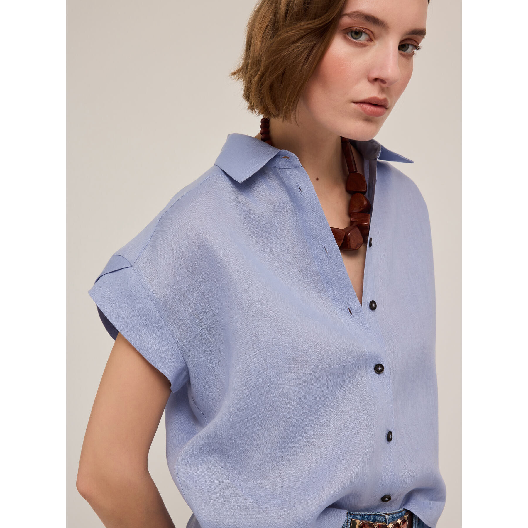 Motivi - Camisa de manga corta de lino - Light - blue