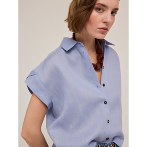 Motivi - Camisa de manga corta de lino - Light - blue