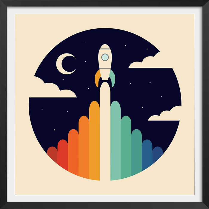 Affiche enfant astro up Affiche + cadre en bois - Noir