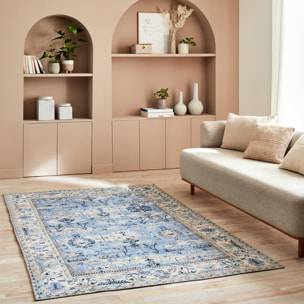 Radom - tapis vintage lavable en machine à 30°C, bleu