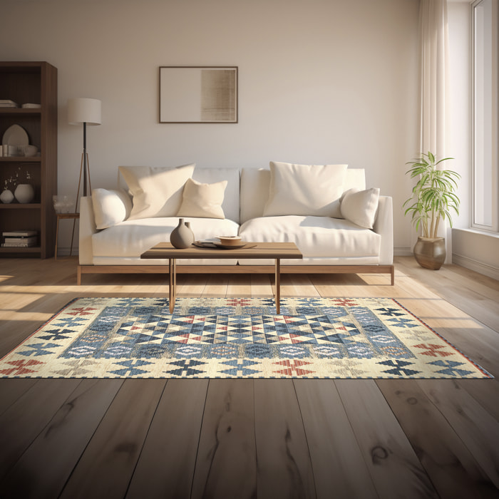 TAPPETO ARREDO DIS.KILIM COL.VERDE CENERE 160X240 CM CON ANTISCIVOLO MADE IN ITALY