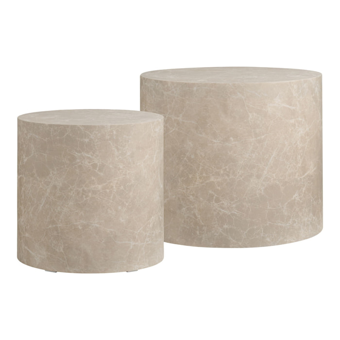 Set 2 tavolini da caffè Prague effetto marmo beige rotondi