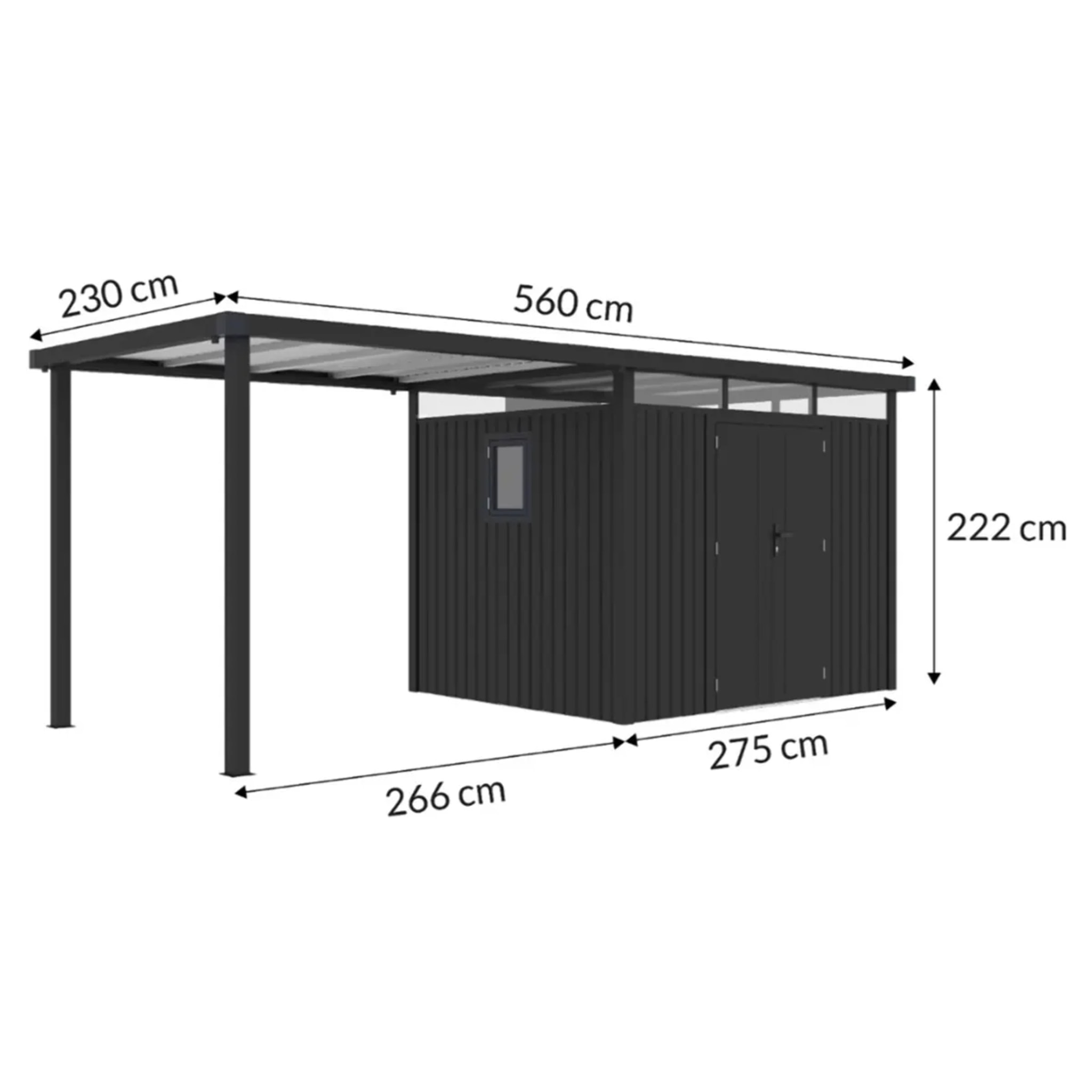 Abri de jardin métal anthracite 5.71 m² avec toit latéral – Idéal pour vélos et scooters