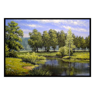 Affiche encadrée Prairie avec rivière Affiche + cadre en métal - Noir