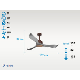 Ventilateur de plafond ø132 cm avec Wifi Réversible Hypersilence 40   W brun