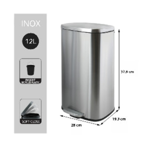 Poubelle à pédale Inox AKIRA 12L Brossé Spirella