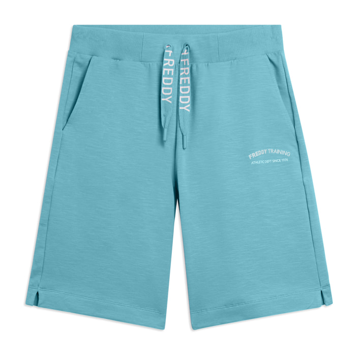 Pantaloni Corti con Spacchi Laterali in Tessuto Fiammato