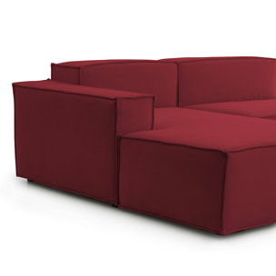 Divano fisso Jessica, Divano componibile a 3 posti con penisola sinistra, 100% Made in Italy, Sofà moderno in tessuto, Cm 300x170h70, Rosso