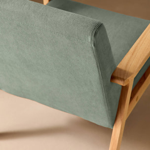 Fauteuil scandinave bois de peuplier, d'hévéa et velours côtelé ISAK