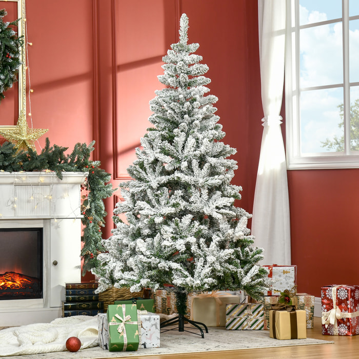 HOMCOM Árbol de Navidad Artificial 180 cm con Nieve Ignífugo con 750 Ramas Hojas de PVC Apertura Automática Base Plegable y Soporte Metálico Decoración Navideña para Interiores Verde