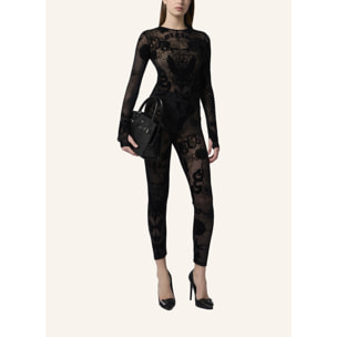 PHILIPP PLEIN Long Sleeve Bodysuit Flock Butterfly Tattoo