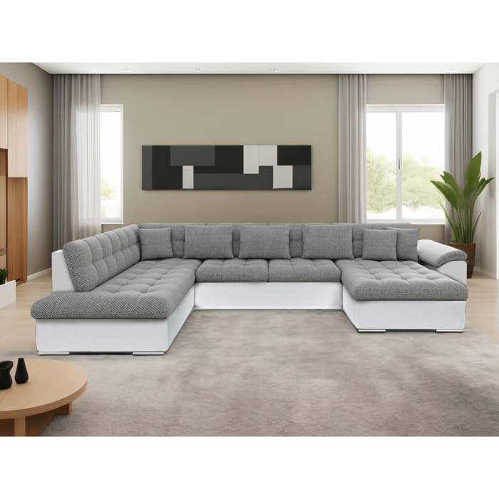 Chuck - canapé panoramique XXL - convertible avec coffre - 7 places - gauche - Gris / Blanc