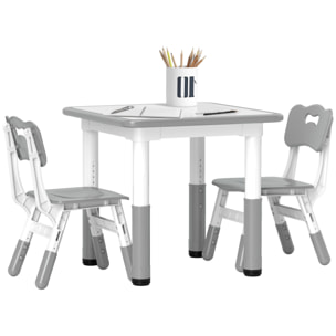 Mesa y Sillas Infantiles de 3 Piezas con Altura Ajustable Mesa Infantil con 2 Sillas Fácil de Limpiar para Niños de 18 Meses a 5 Años para Sala de Juegos Dormitorio Guardería Blanco y Gris