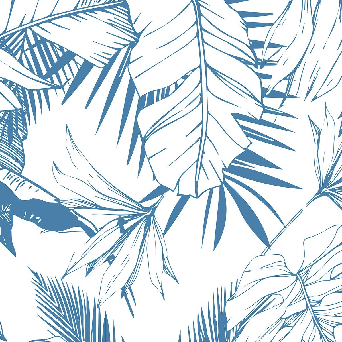 Papier peint feuilles tropicales bleues Intissé