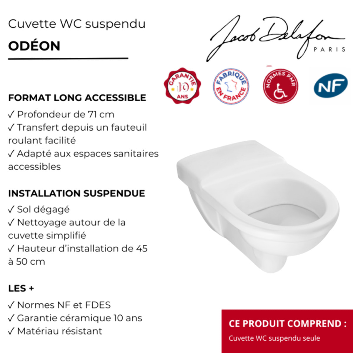 Cuvette WC suspendu PMR Odeon