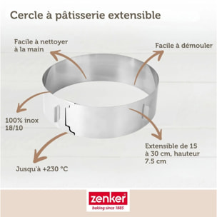 Lot de 2 cercles à pâtisserie 15/30 cm en inox Zenker Smart Pastry
