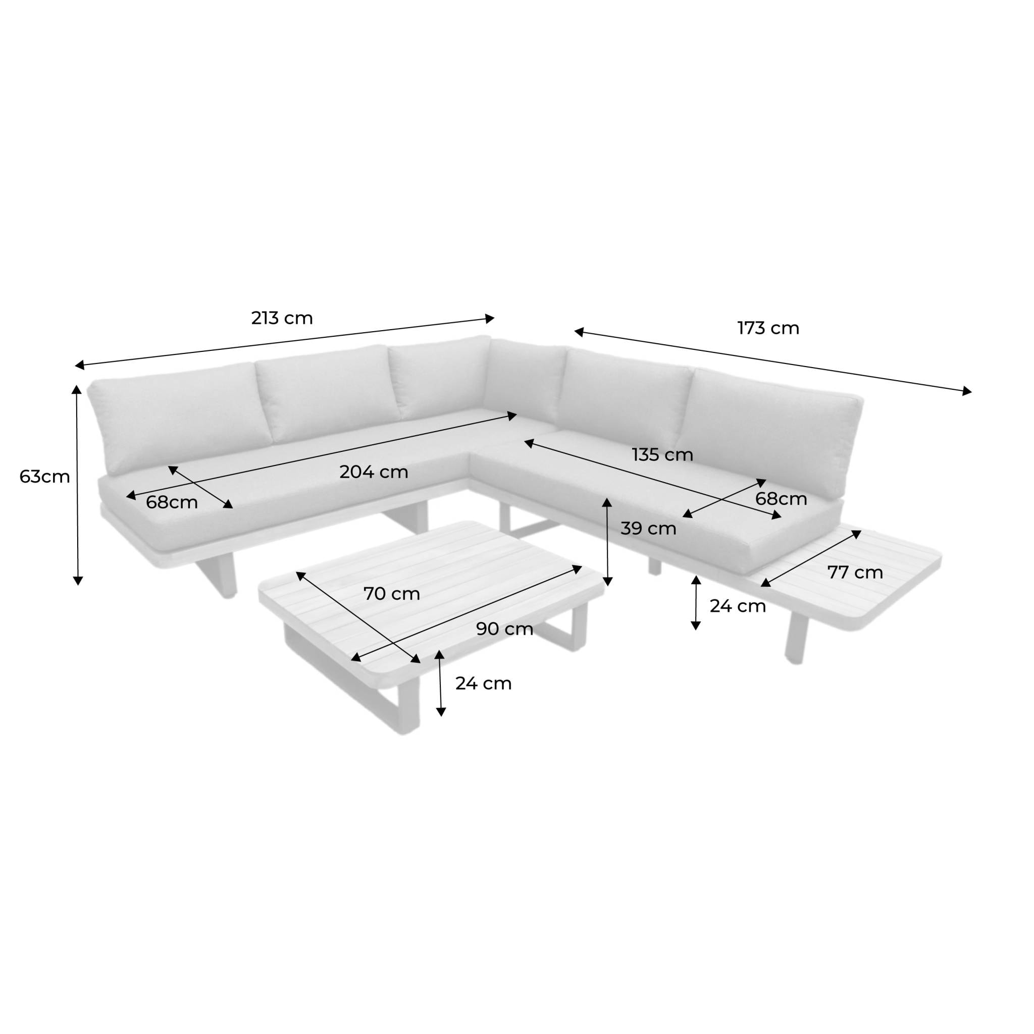 Salon de jardin d'angle bois d'acacia et aluminium 5 places ACALIA LATIKA