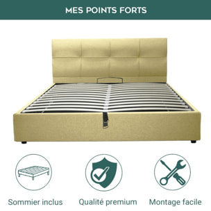 Macao Sable Prestige: Lit Coffre Sommier Relevable avec un Rangement Spacieux