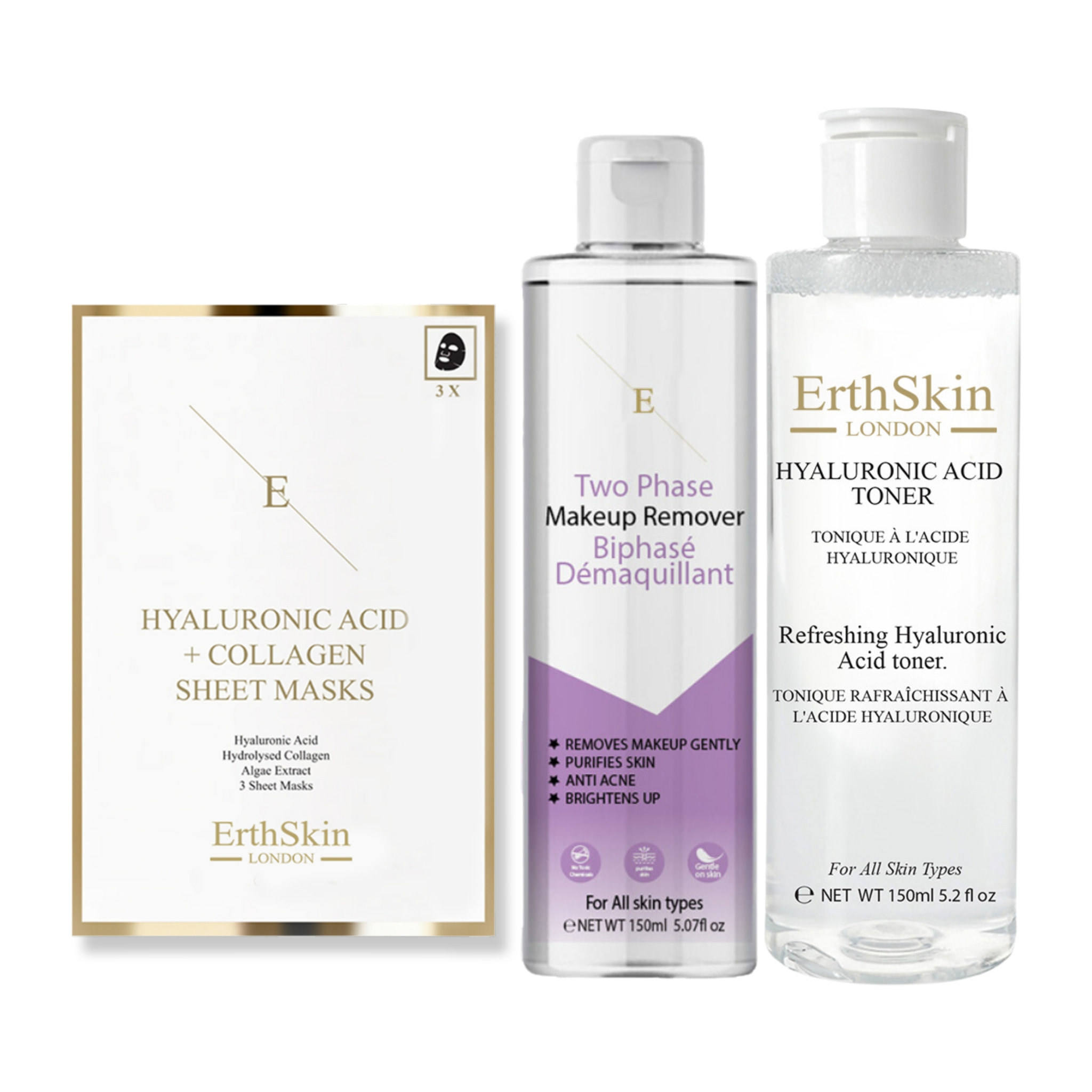 Desmaquillante bifásico + Tónico Hialurónico + Mascarilla de Colágeno