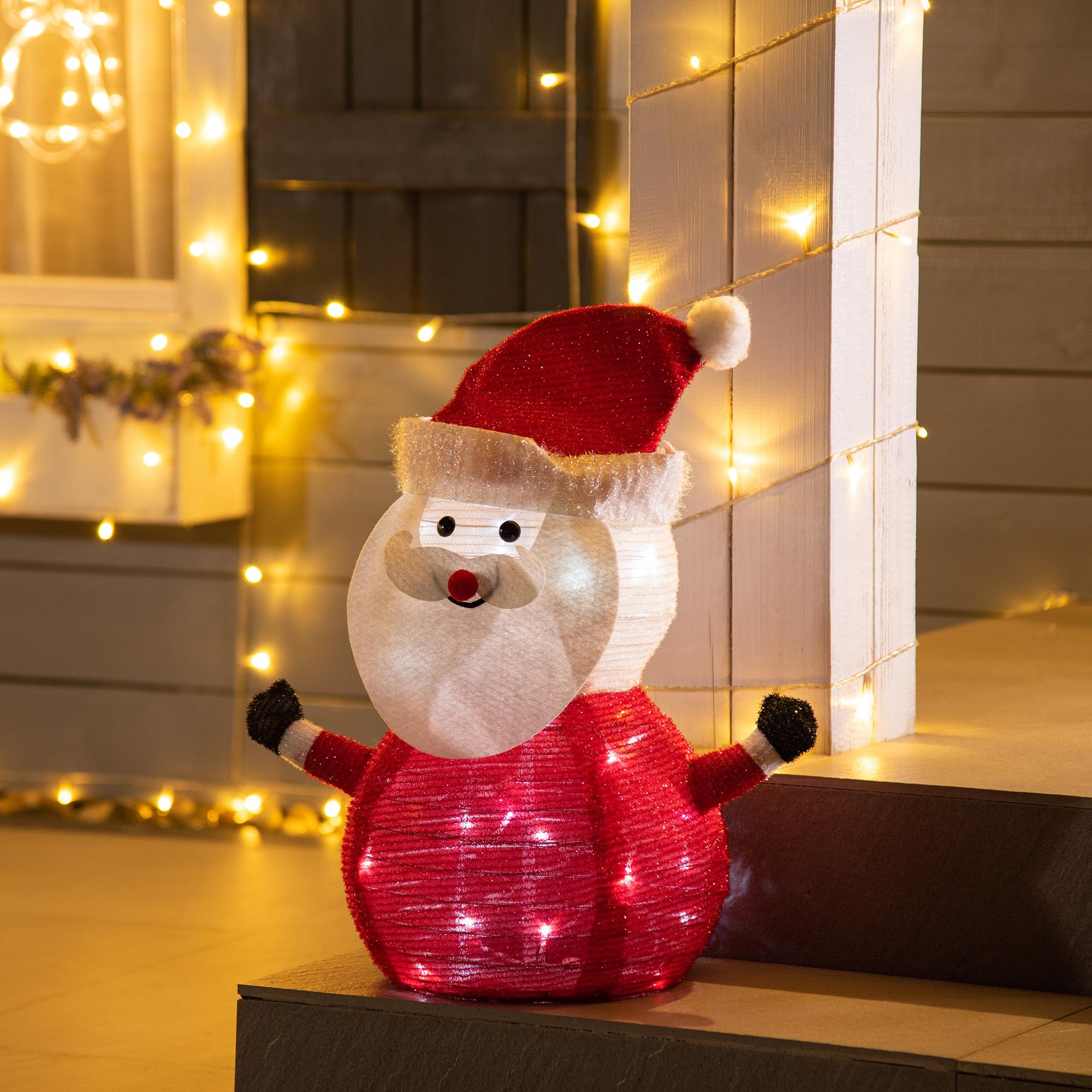 Père Noël Lumineux LED 51H cm - décoration de Noël LED - décoration Lumineuse de Noël - 30 LEDs 3 Clignotantes - Blanc Froid