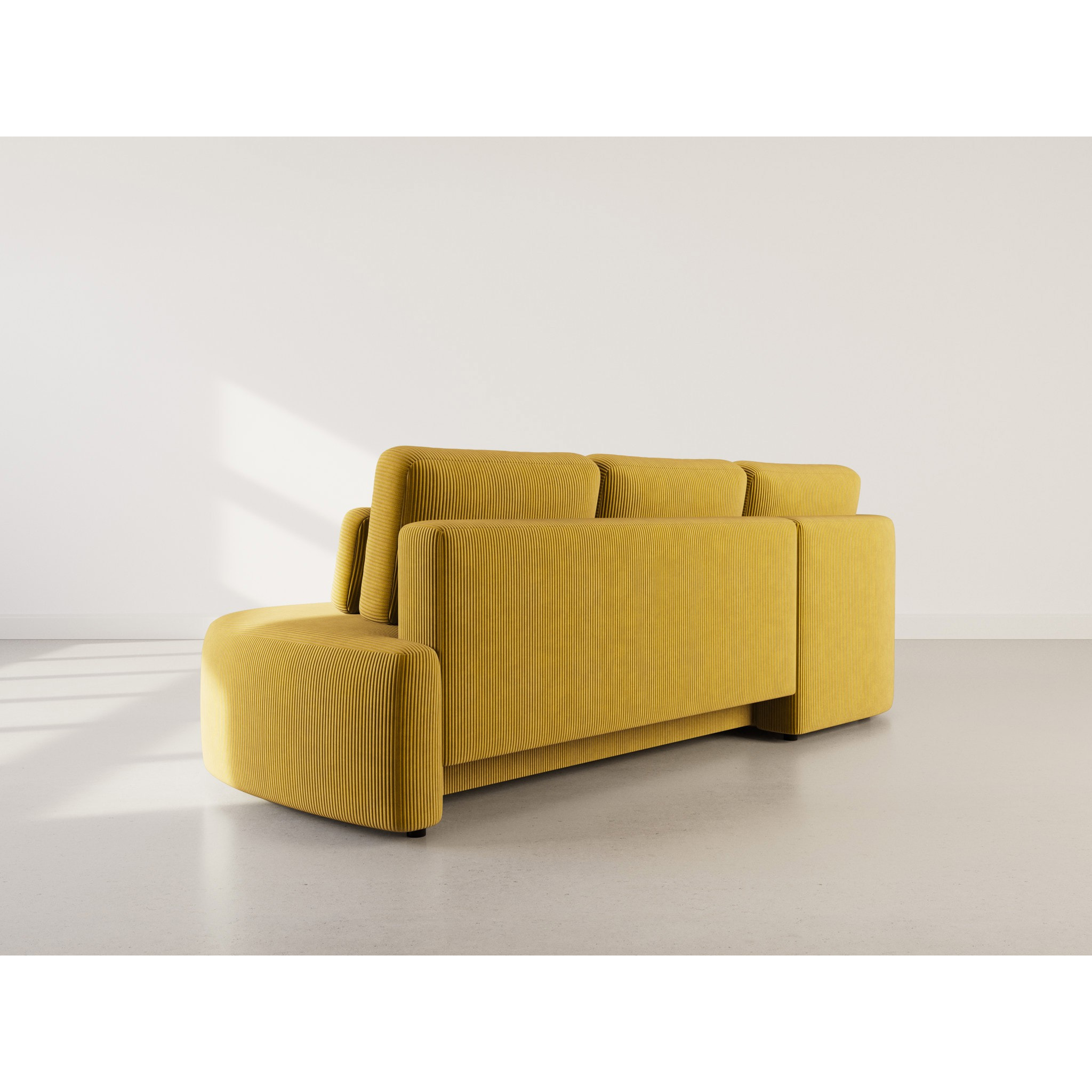 Mahina - canapé d'angle gauche 4 places convertible avec coffre en velours côtelé - Jaune
