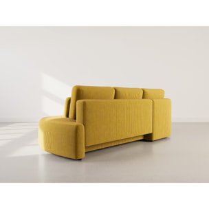 Mahina - canapé d'angle gauche 4 places convertible avec coffre en velours côtelé - Jaune
