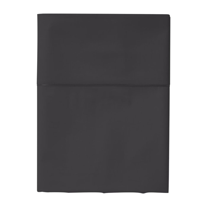 Drap plat uni en satin de coton bio, TEOPHILE, Noir