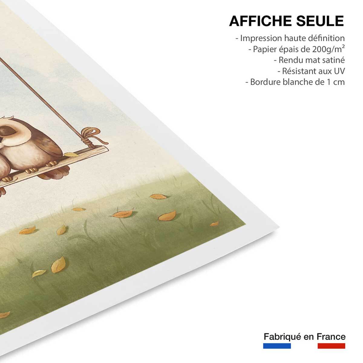 Affiche enfant hiboux amoureux  Affiche seule