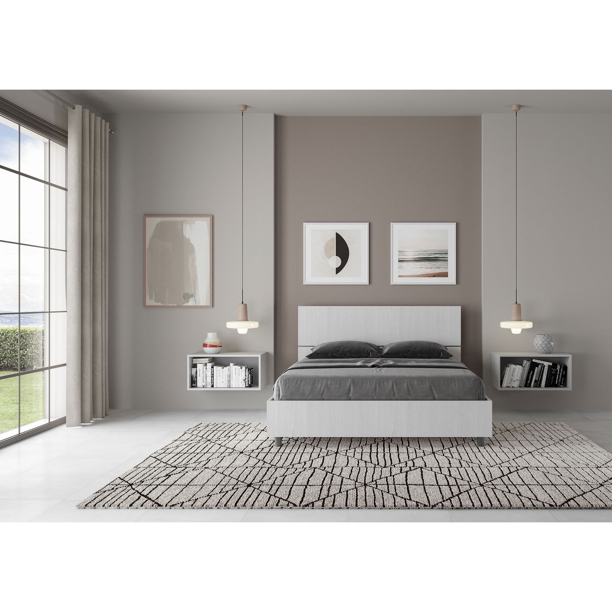 Cama sin somier 140x190  con cabecera inclinadafresno blanco Demas