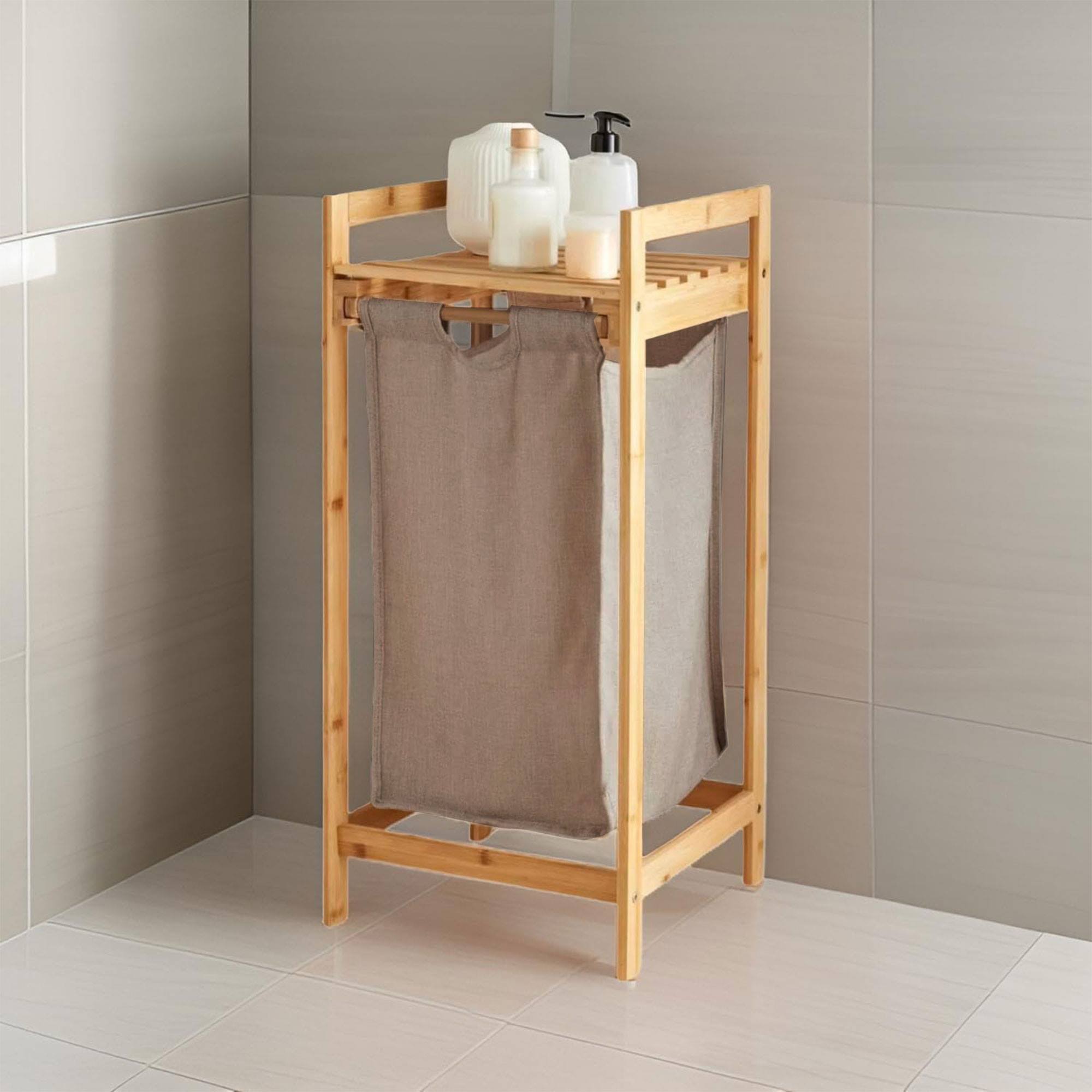 Well home cesto para la coldad en bambú con estante 33x33x73cm