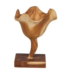 Sculpture fleur H. 30 cm en racines de teck bicolores avec socle – GINA