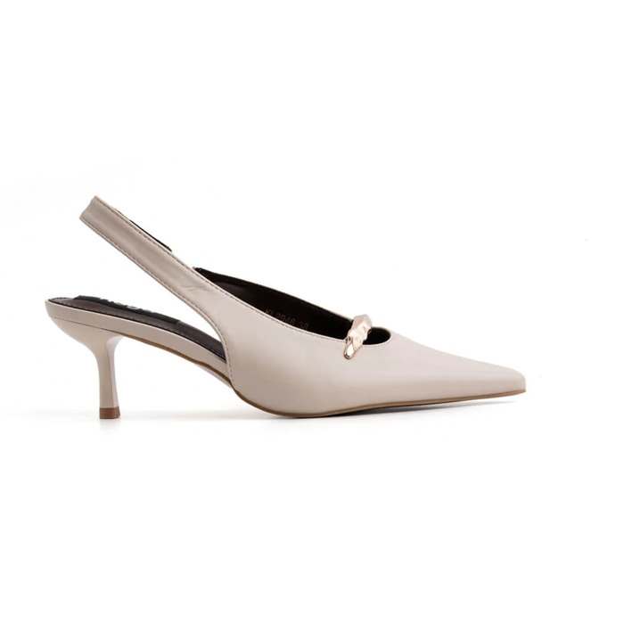 Slingback con dettaglio oro e tacco spillo - BEIGE