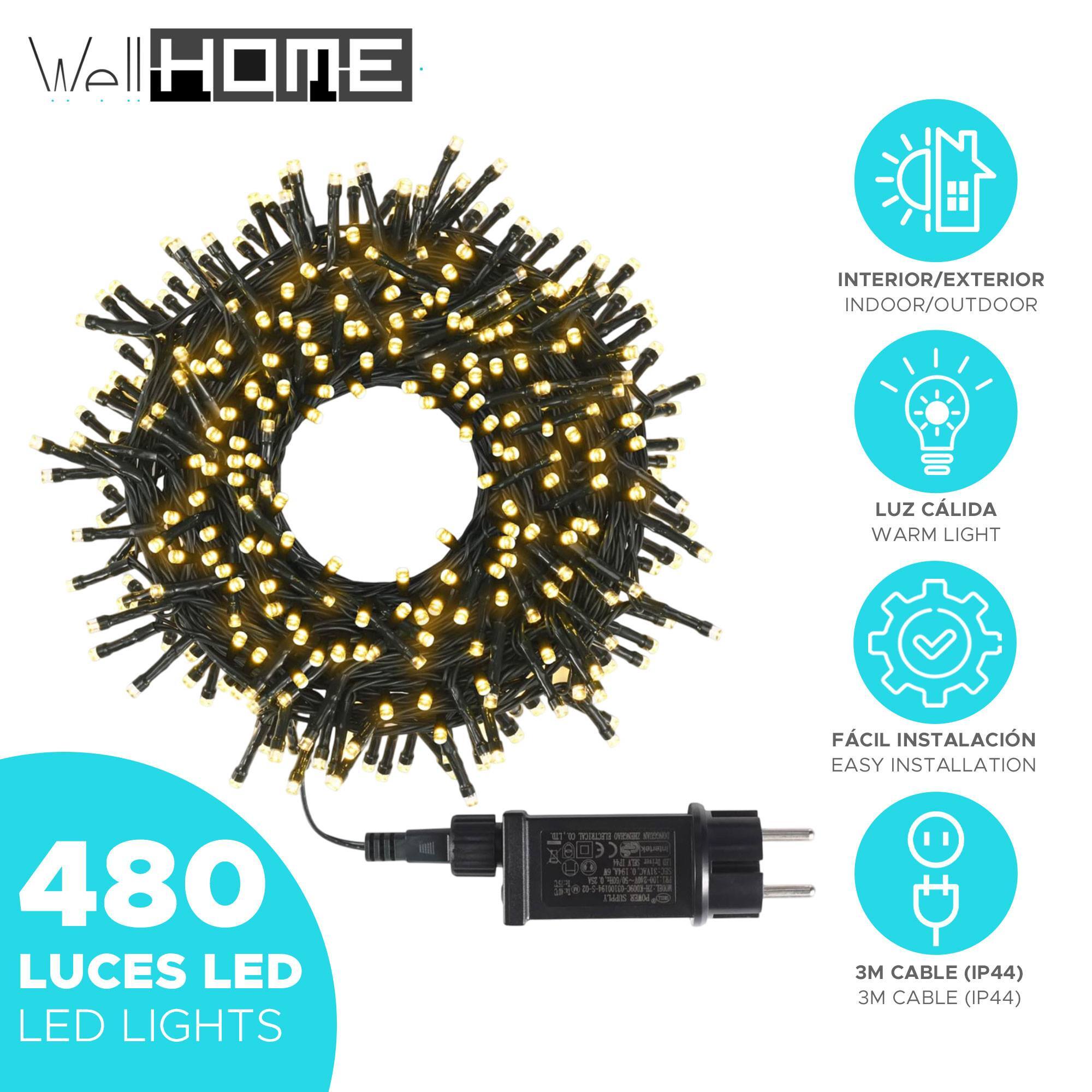 guirnaldas con 480 luces led en blanco cálido - cable 3m