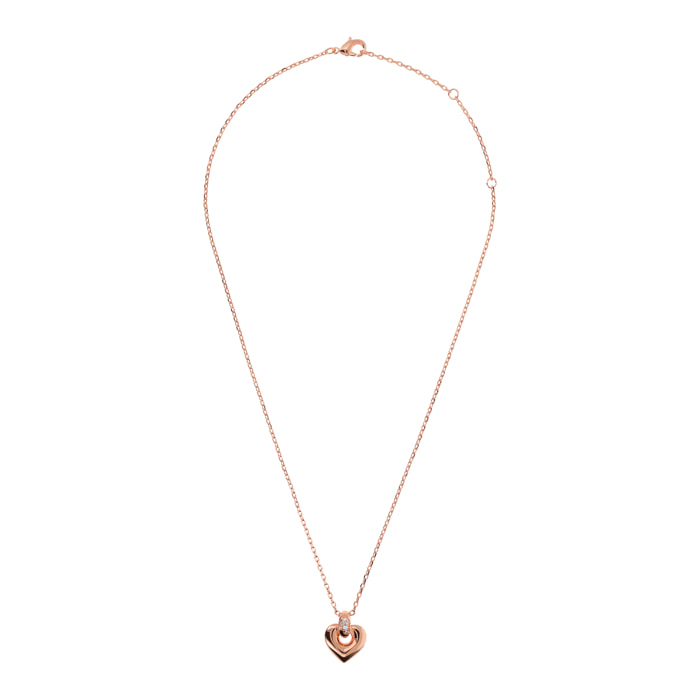 Collana Catena Rolo placcata Oro Rosa 18Kt con Pendente Cuore Martellato e Pavé di Cubic Zirconia