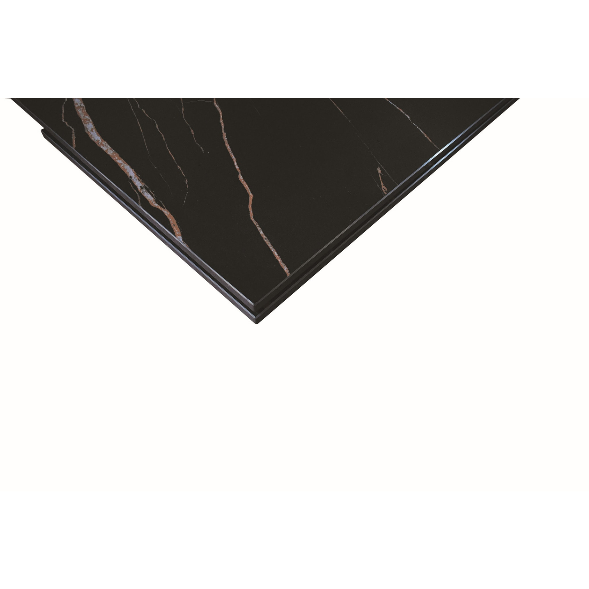 Tavolo FIGARI in vetroceramica matt golden nero con gambe a X in metallo bronzo, allungabile 180x90 cm - 260x90 cm