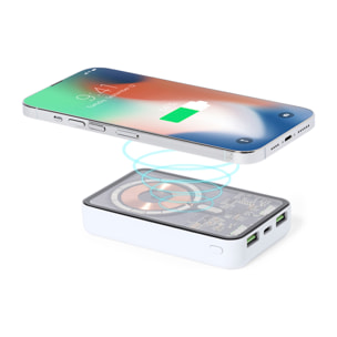 DAM Powerbank inalámbrico Bramson de 15W Magsafe magnético de 5.000 mAh. Salida USB-C + USB. 6,9x1,9x10,9 Cm. Color: Transparente