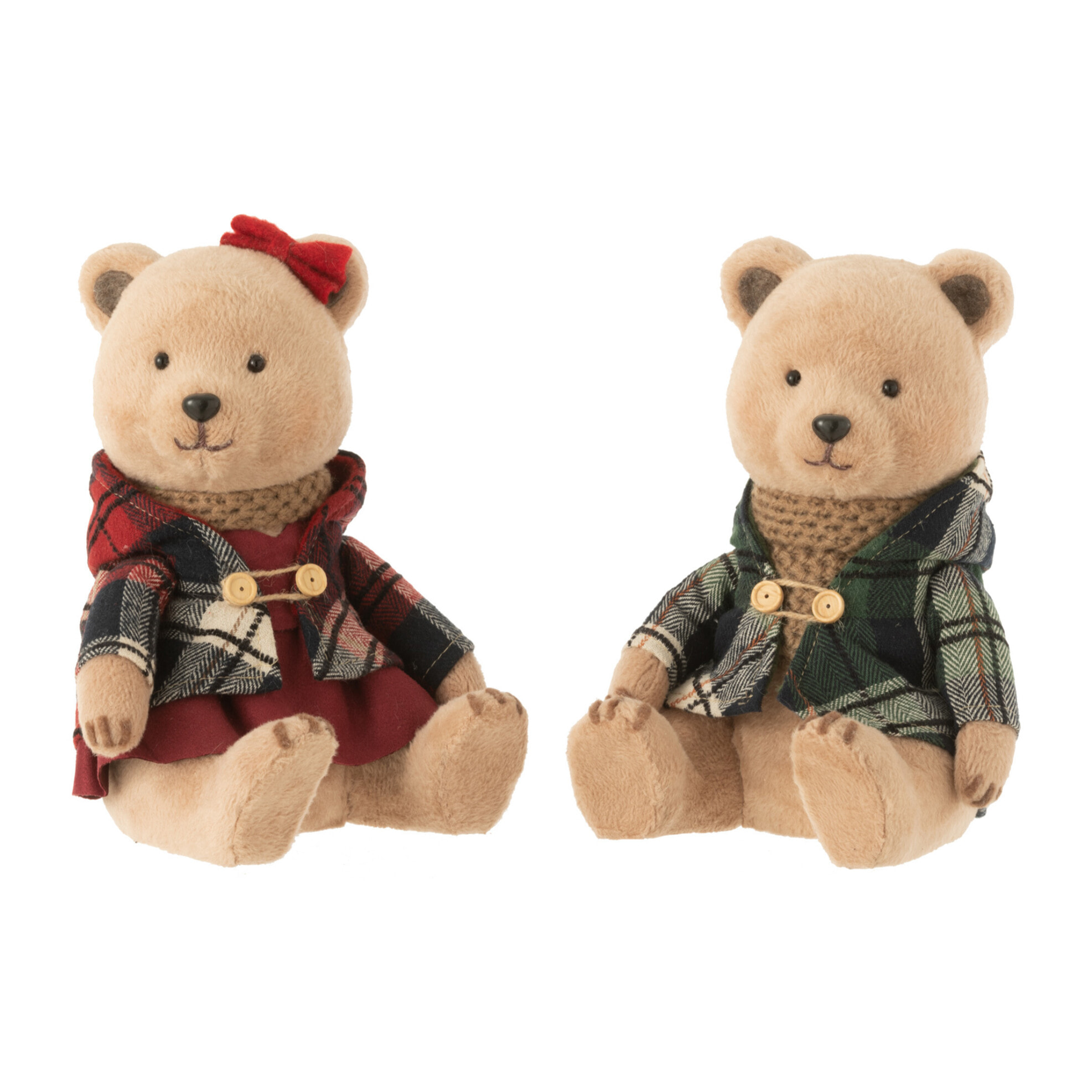 J-Line figurine Ours Assis Garçon/Fille - polyfoam/textile - gris/rouge - 2 pcs