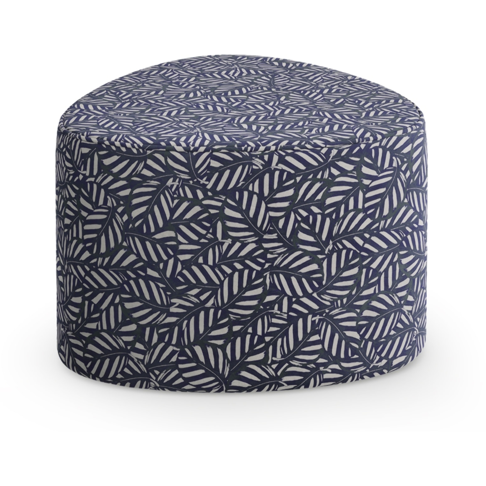 Pouf "Andalou" en velours motif bleu marine