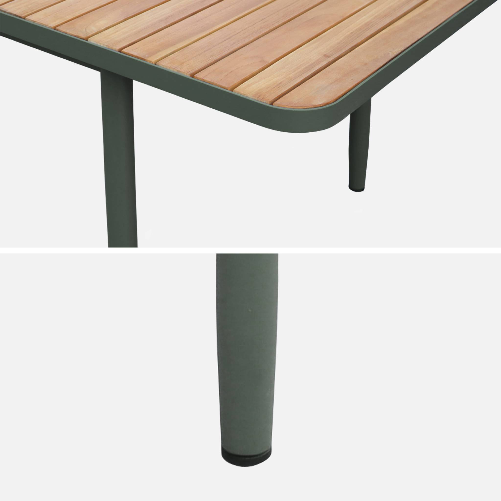 Table de jardin extensible en bois teck. structure aluminium savane. 8 places