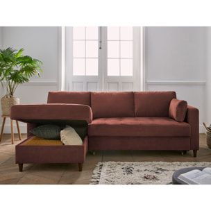 Anna - canapé d'angle gauche - 4 places - convertible avec coffre - en velours - Rose