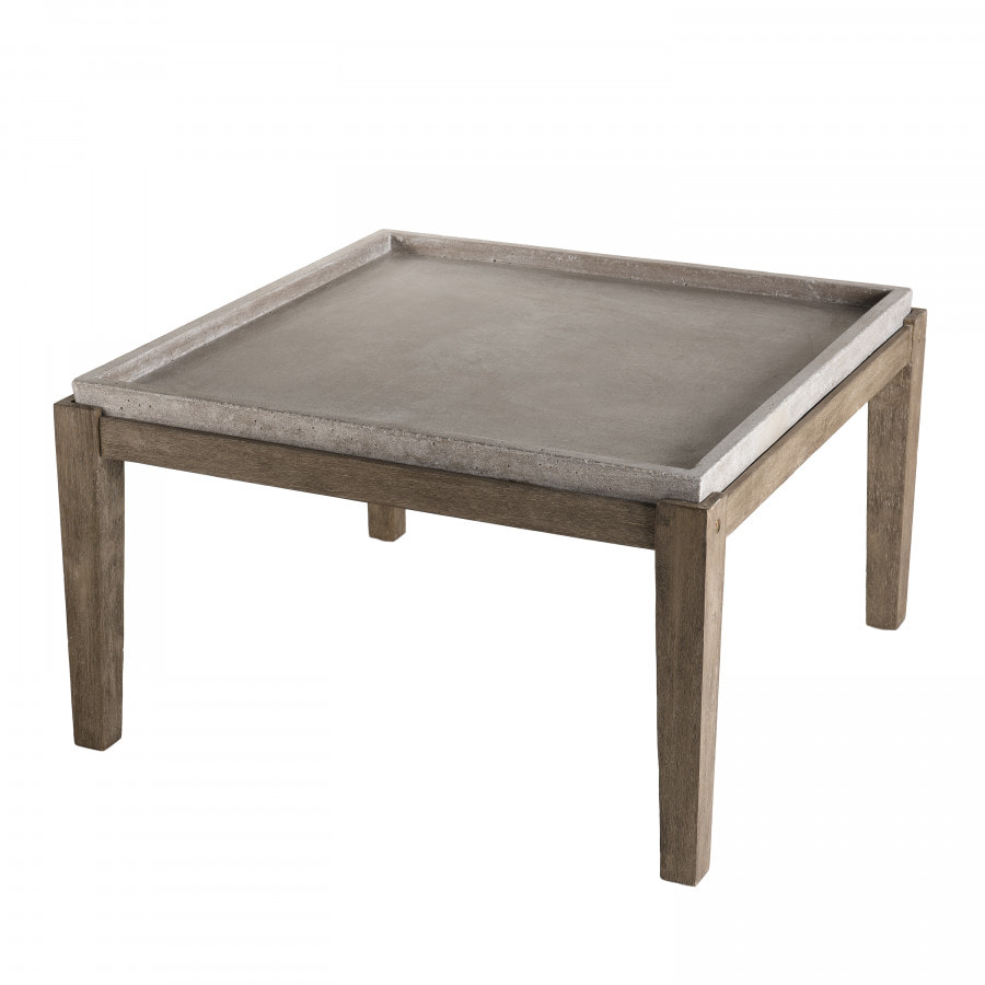 HANS - Table basse de jardin carrée béton 83x83 cm pieds en bois Acacia