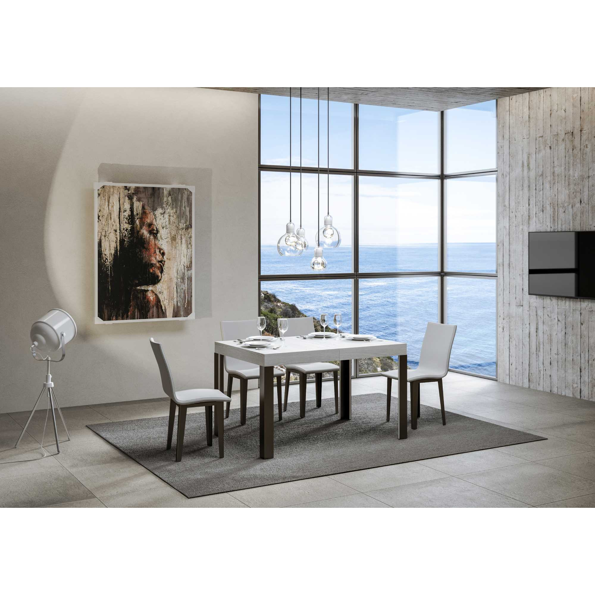 Table extensible 90x120/224 cm Linea Frêne Blanc cadre Anthracite