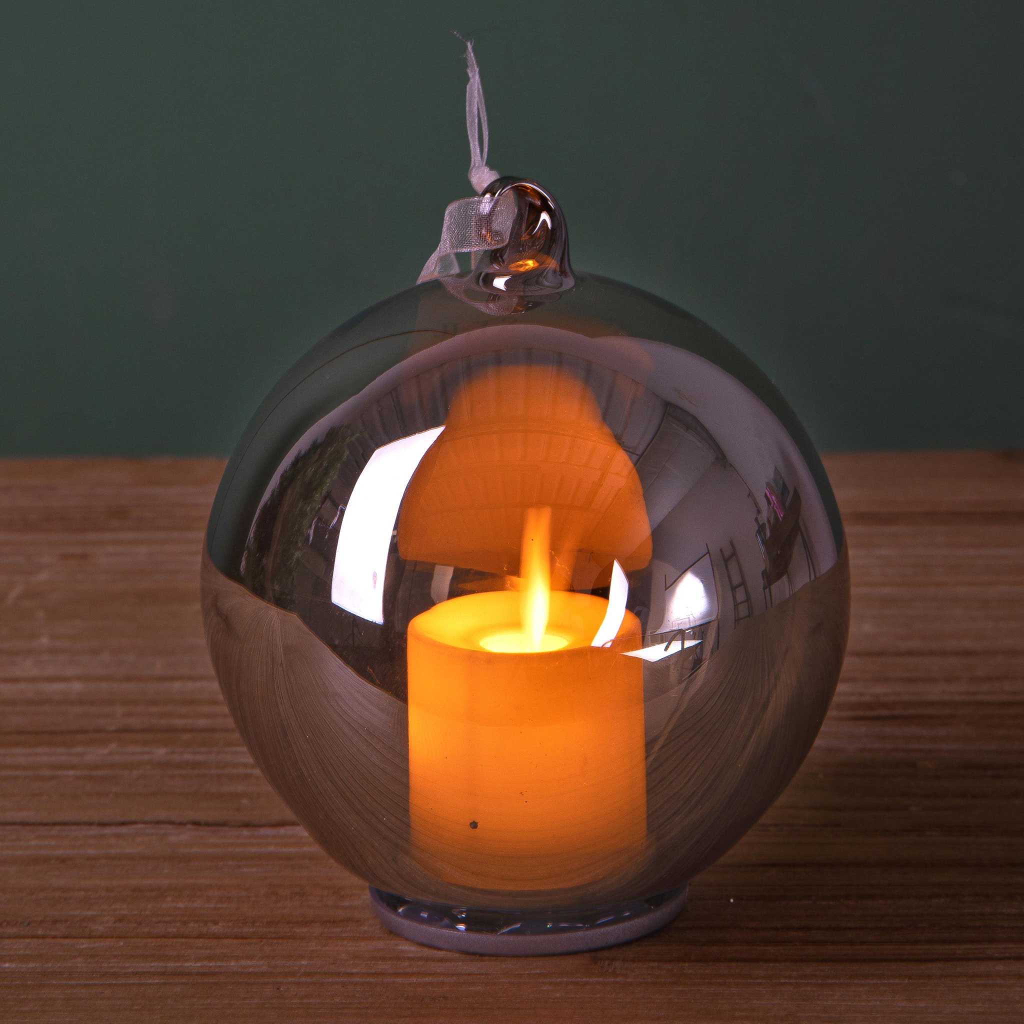 Sfera con Candela con Led - Pezzi 6 - Colore Grigio - 10x10Hx10cm - Bianchi Dino